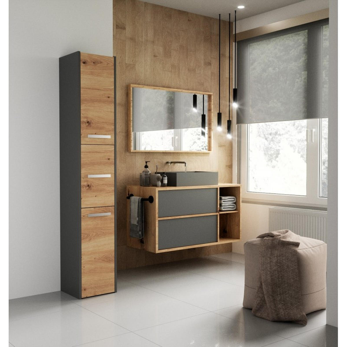 SKRIŇA kúpeľňová - antracitová, kompozitné drevo (30/170/30cm) - RAUMHIRSCH FURNITURE