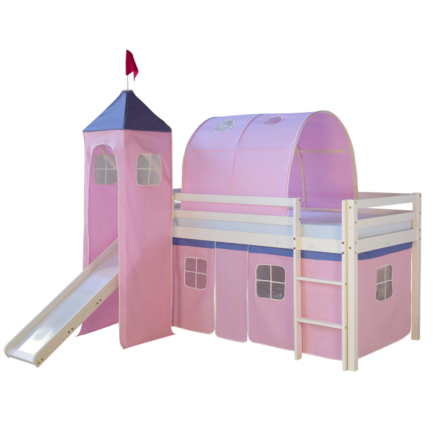 HOCHBETT mit Rutsche 90/200 cm Rosa - Weiß/Rosa, Holz - Homestyle4u