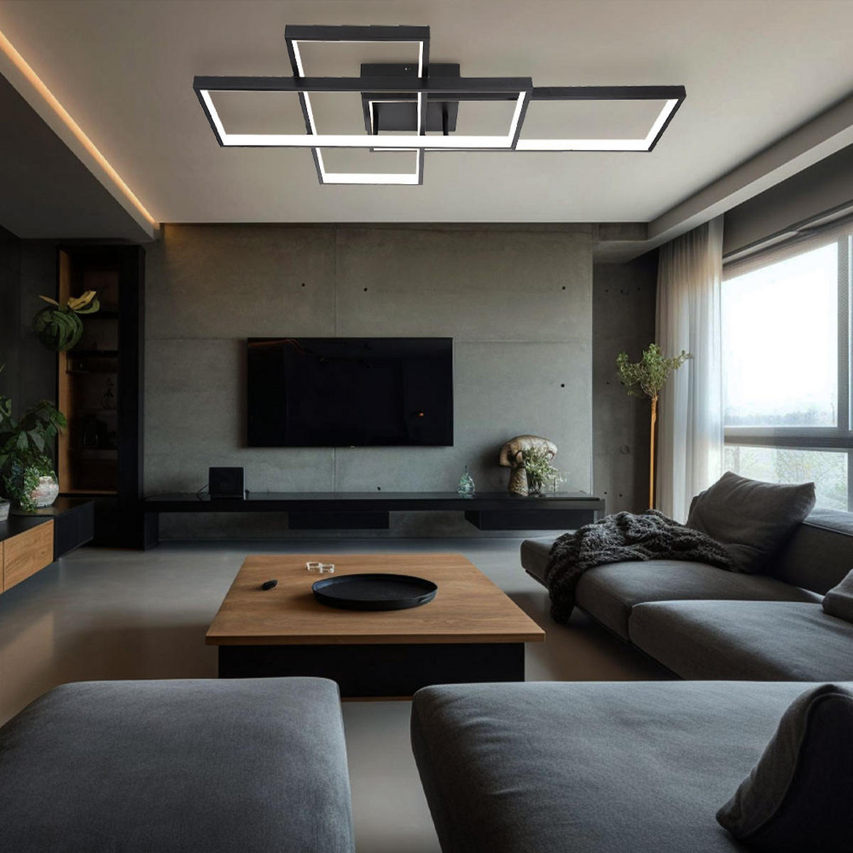 LED DECKENLEUCHTE Schwarz Opal - Schwarz, Metall (75/50/10cm)