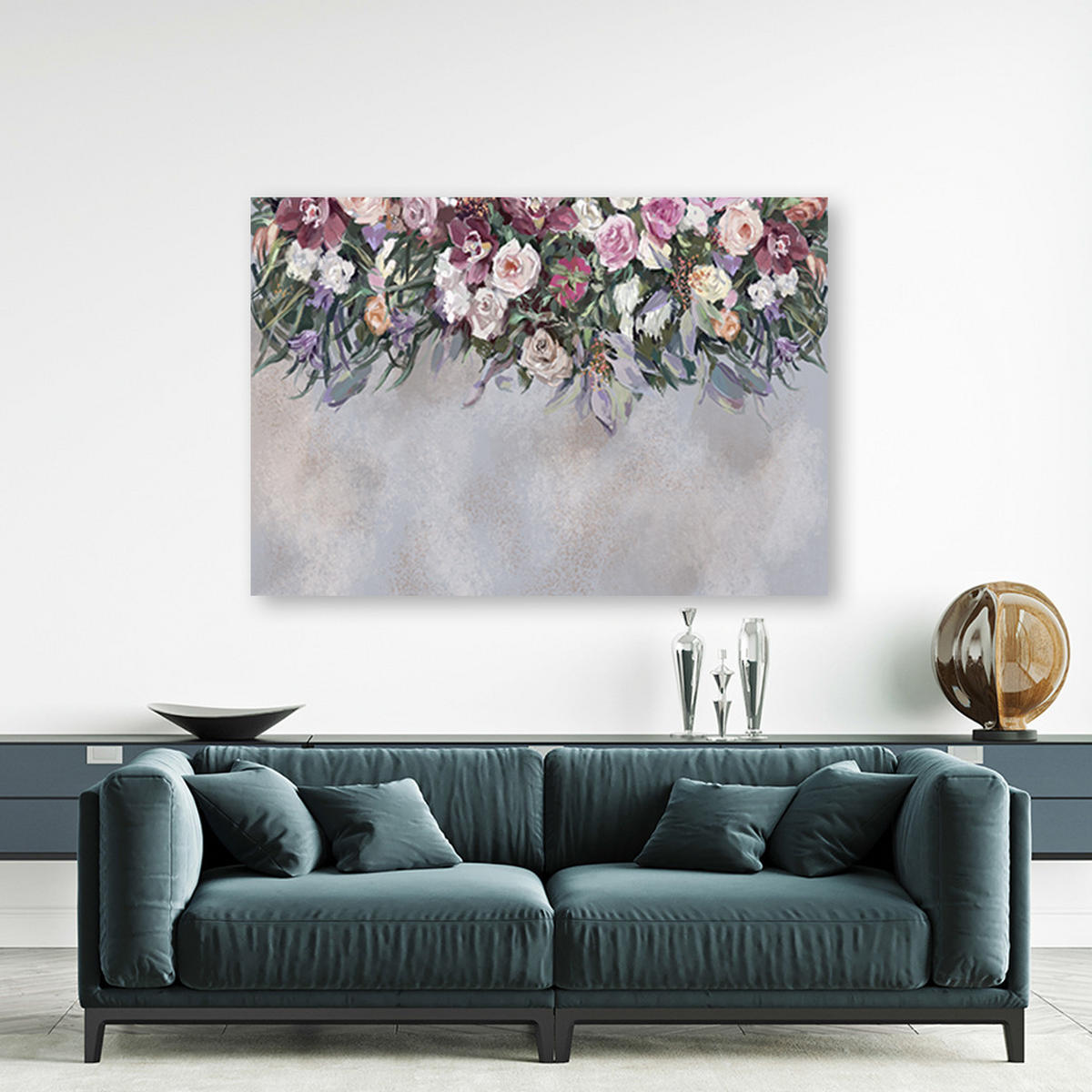 WANDBILD blumen überwachsen - Silberfarben, Textil (60/40cm) - Feeby