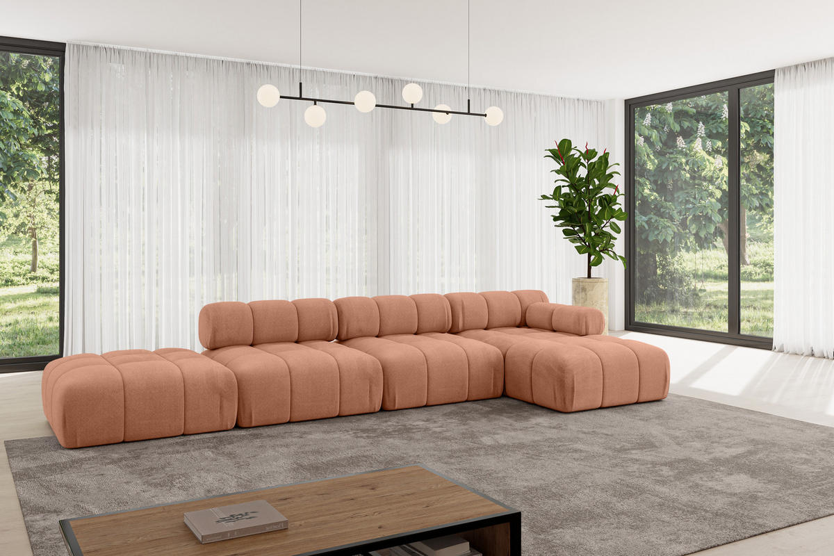 ECKSOFA modulares Sofa Lizur-L2 - 380x160x70 cm Apricot Velours - Koralle, Holzwerkstoff/Textil (380/160cm) - ALTDECOR