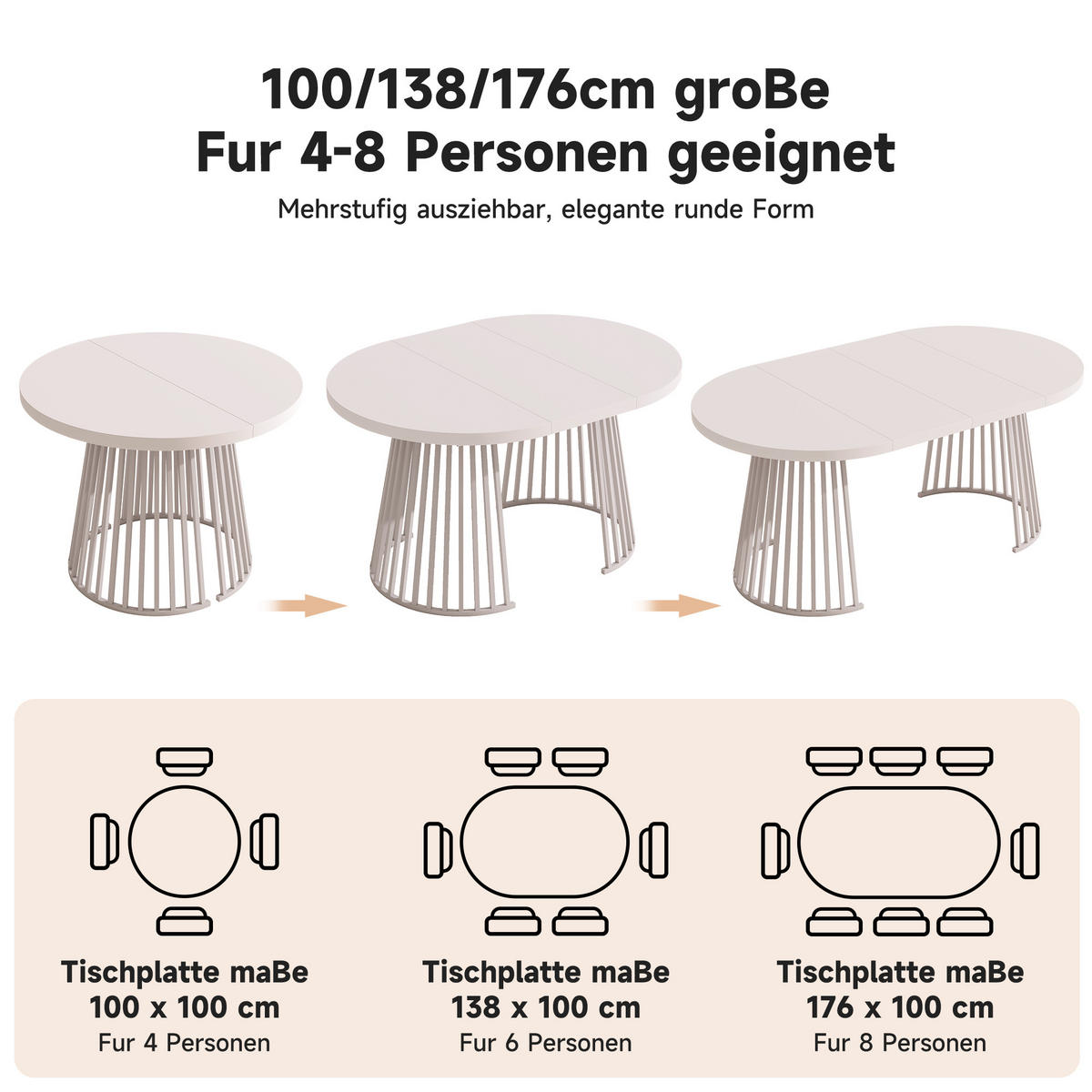 ESSTISCH Kaschmir ausziehbar 100-176cm 4-8 Personen 100cm - Kaschmir, Holzwerkstoff (176/100/76cm) - FLIEKS