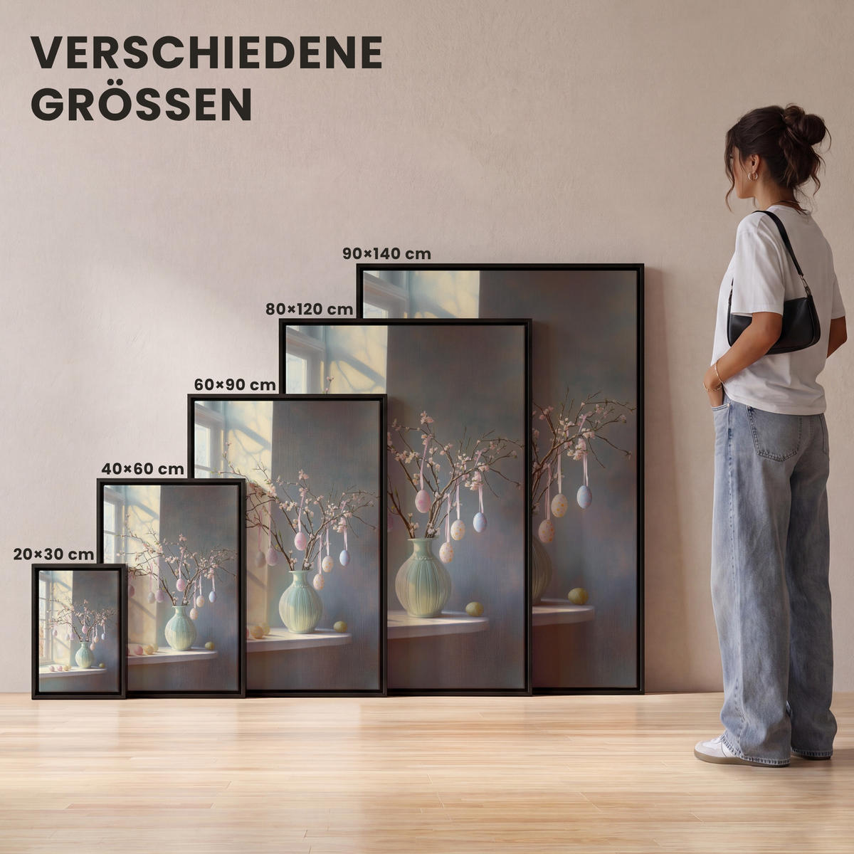 LEINWAND Bilder mit Rahmen - Stillleben - Vase - Osterzweig - 20x30 - Hellblau, Textil (20/30cm) - MuchoWow