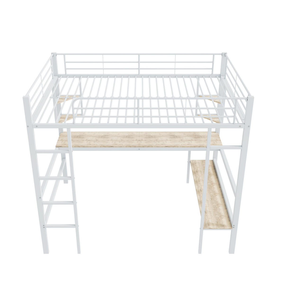HOCHBETT aus Metall 90x200 cm Weiß mit Schreibtisch und Regalen, platzsparend - Weiß, Metall (140/200cm) - Modfu