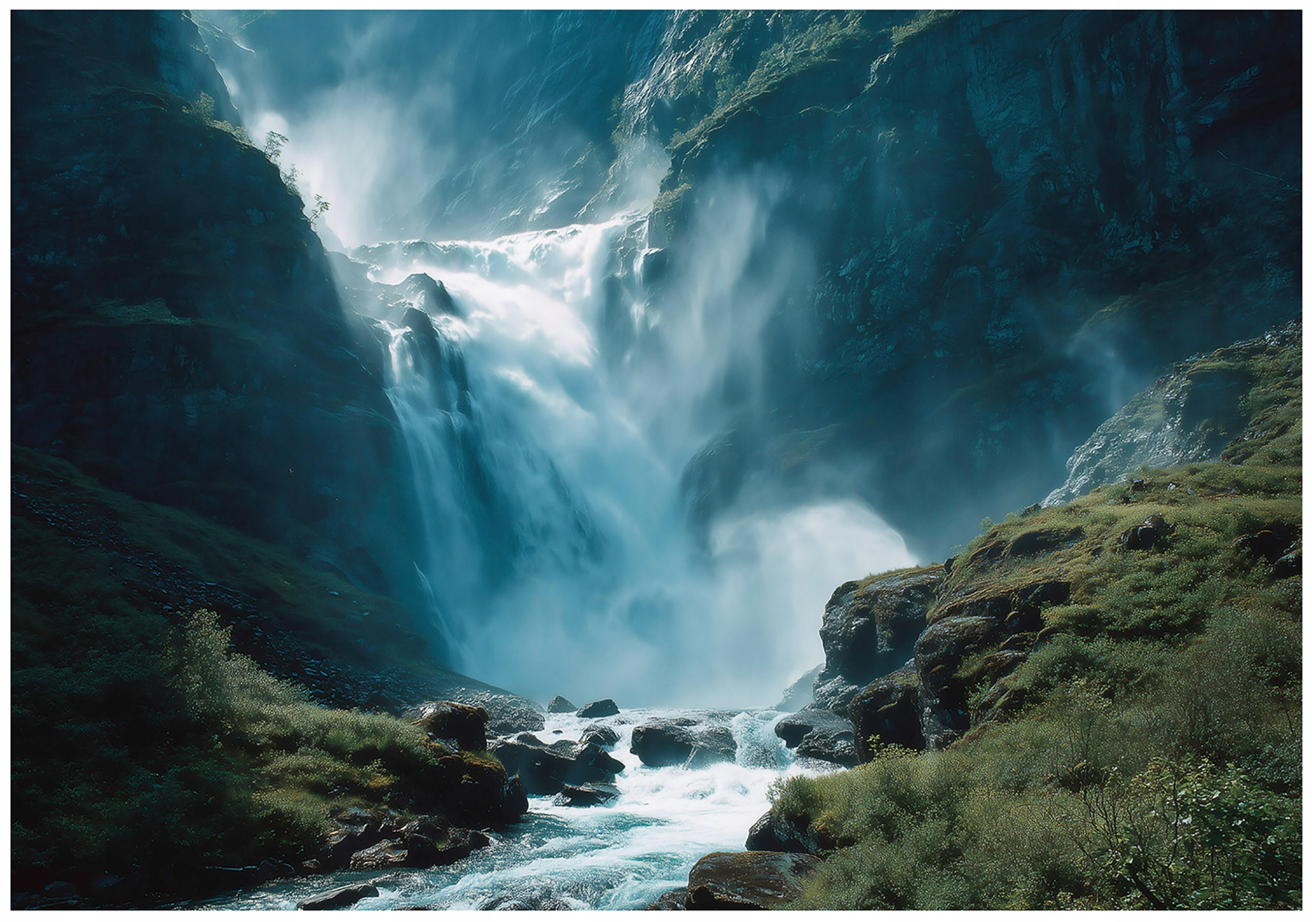 FOTOTAPETE Wasserfall Natur Grün 350x250 cm - Multicolor, Papier (350/250cm) - Wallarena