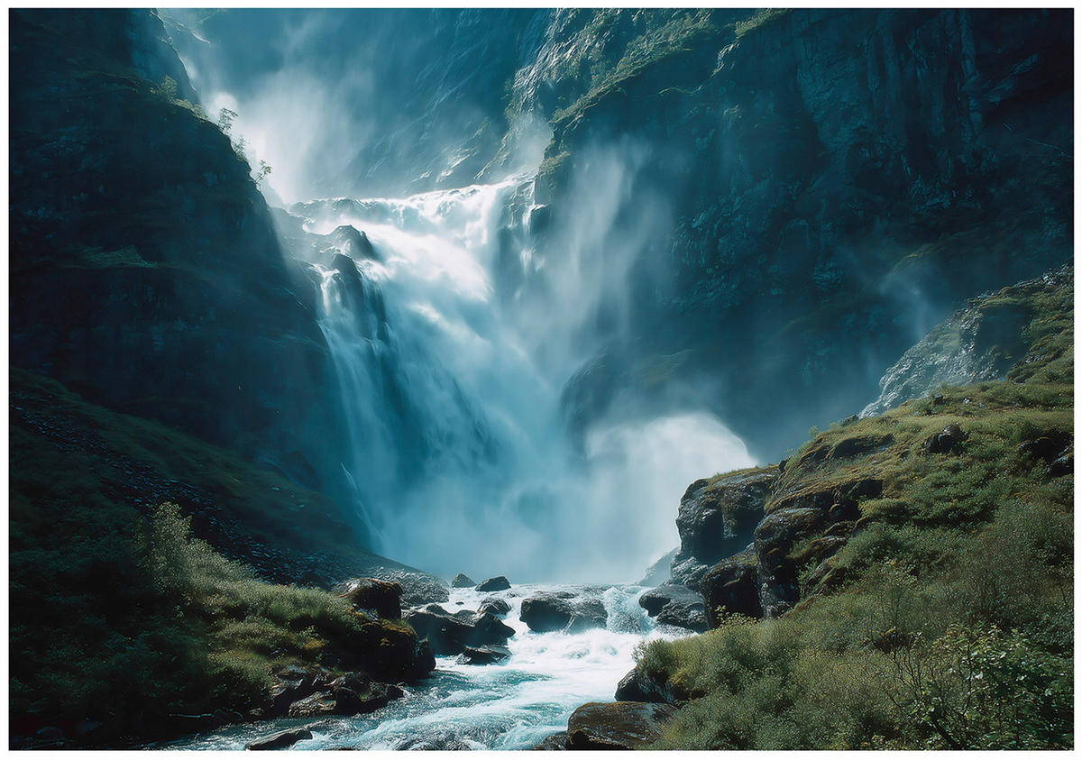 FOTOTAPETE Wasserfall Natur Grün 350x250 cm - Multicolor, Papier (350/250cm) - Wallarena
