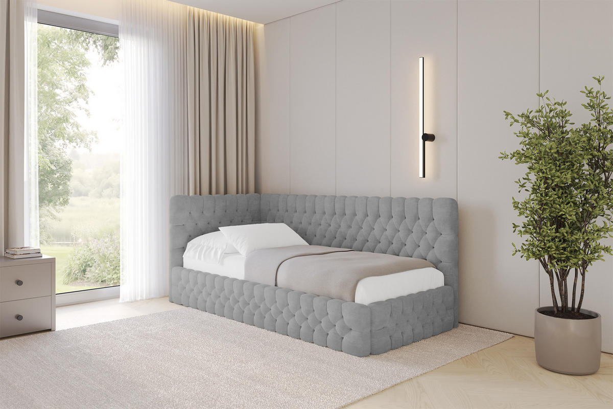 EINZELLBETT Jugendbett mit Bettkasten, Rechts - MULY 100x200 Grau - Silberfarben, Holzwerkstoff/Textil (100/200cm) - ALTDECOR