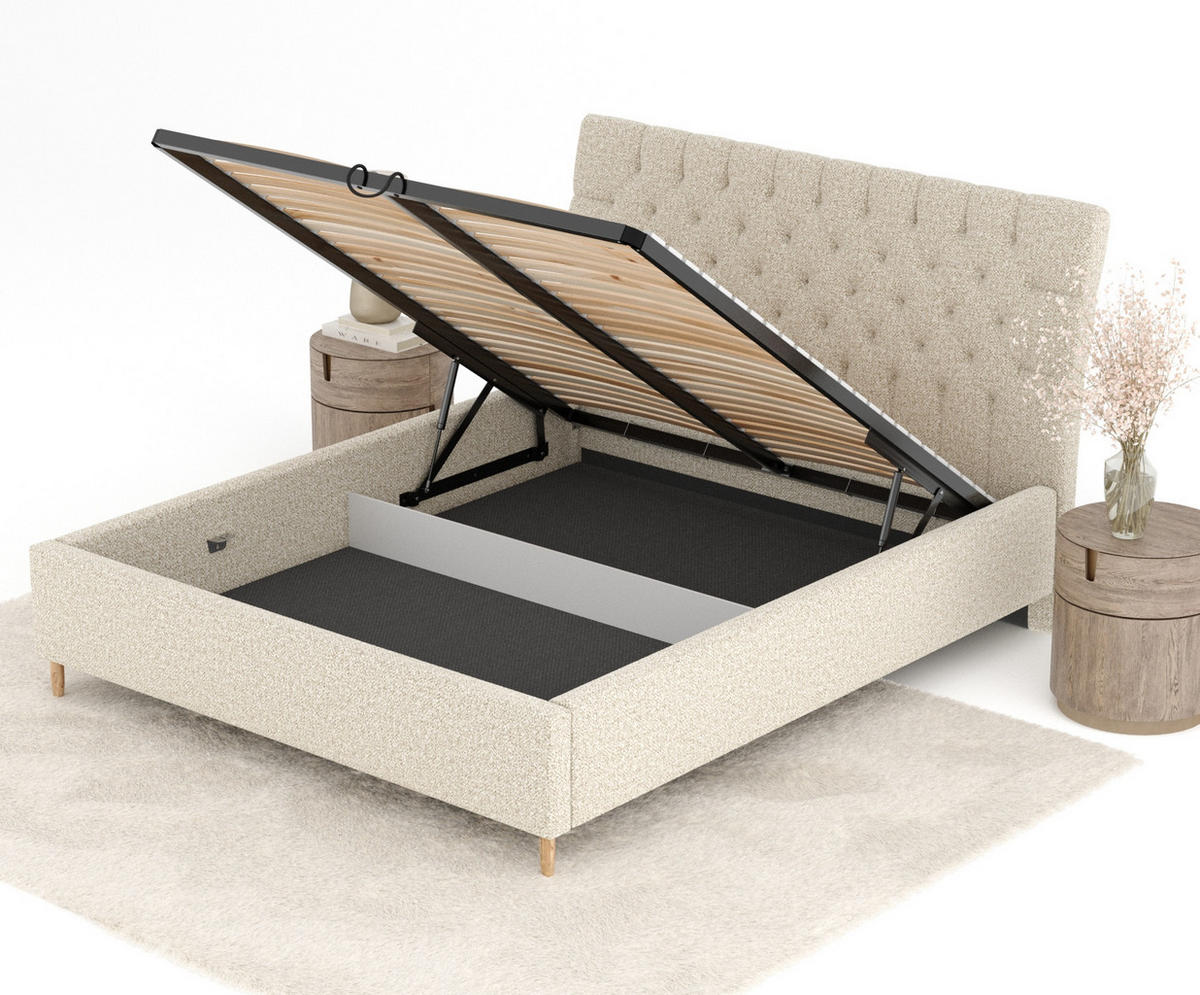 POLSTERBETT Vezzola Beige 160/200 cm im Plüsch-Stoff - Beige/Naturfarben, Holz/Holzwerkstoff (160/200cm) - Maison de Reve