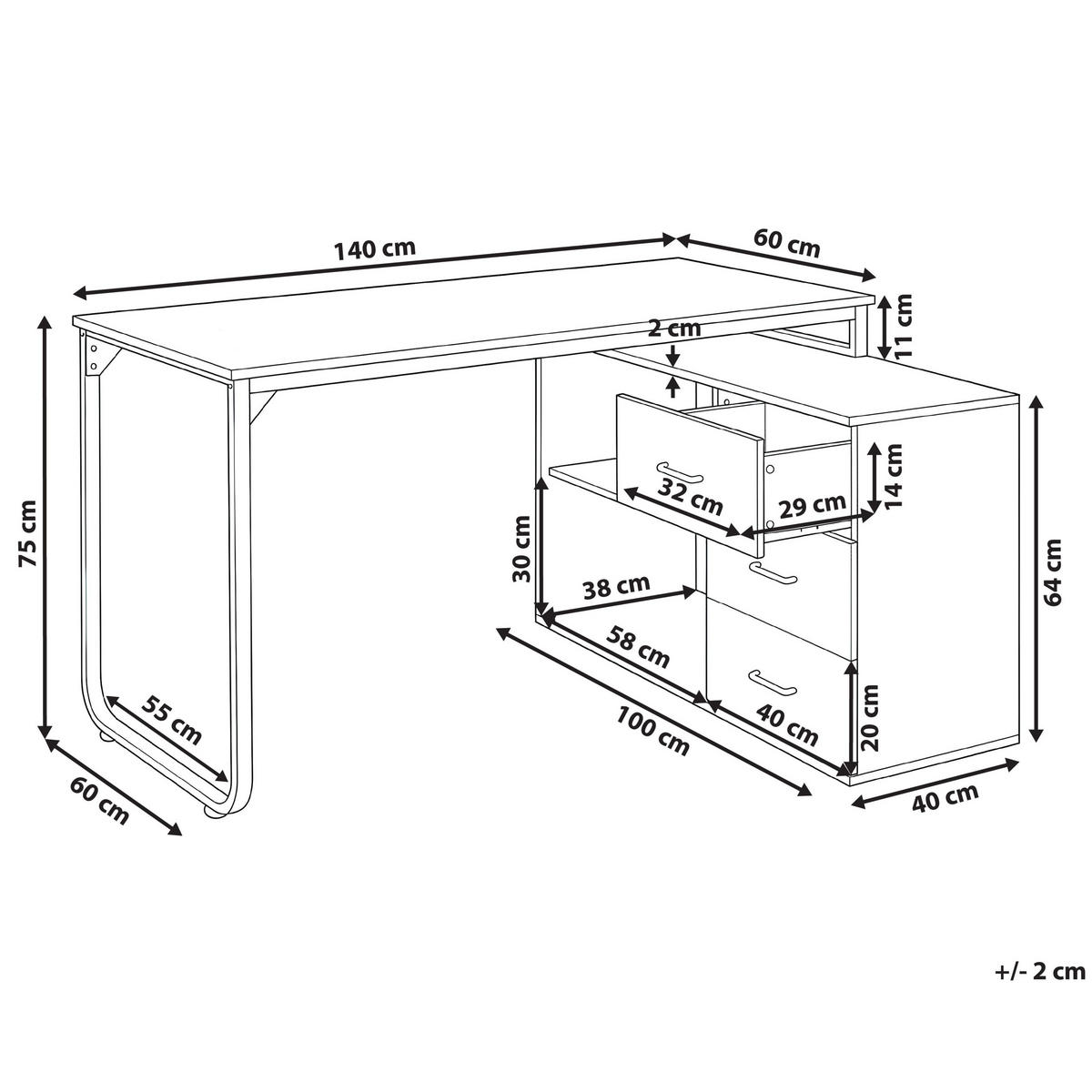 BIROU DE COLȚ alb 140/100 cm Sogne - alb, compozit lemnos (100/140/75cm) - Beliani