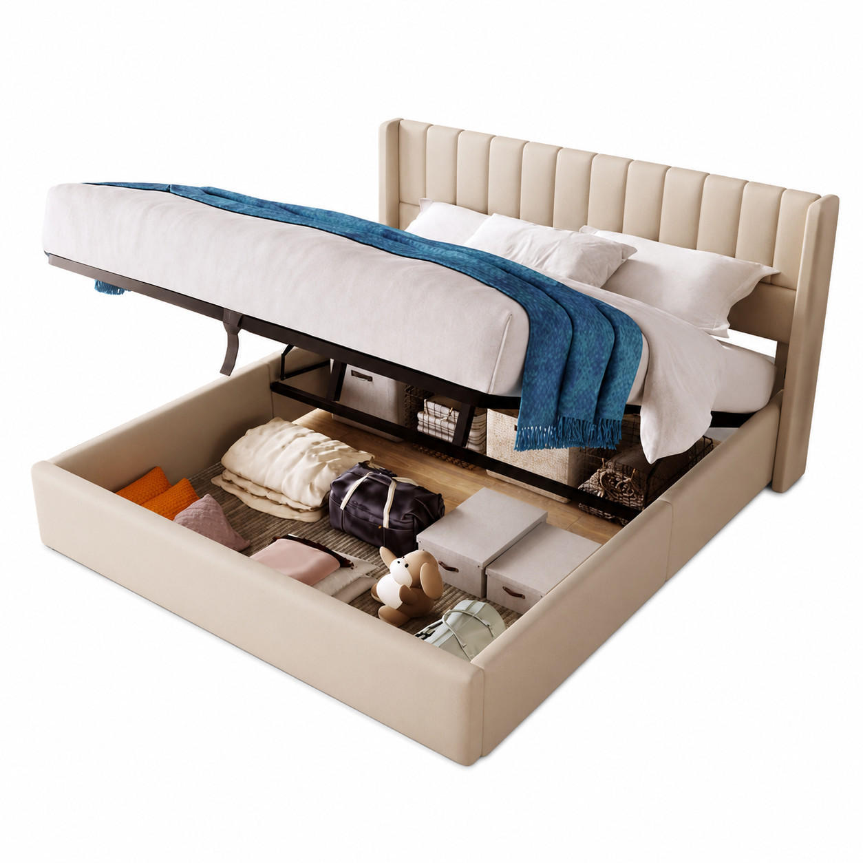 POLSTERBETT 140/200 cm in Beige Leinen mit Bettkasten, Lattenrost und Matratze - Beige, Holzwerkstoff/Textil (140/200cm) - CHICFURN