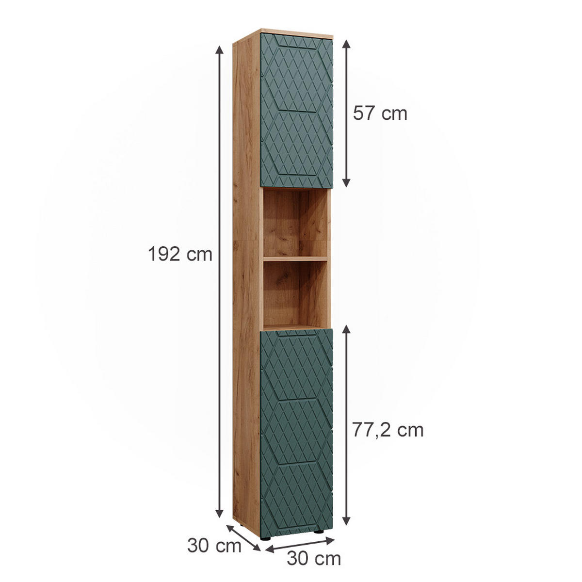 BADSCHRANK Irma Goldkraft Eiche 30 x 192 cm - Grün, Holzwerkstoff (30/192/30cm) - Vicco