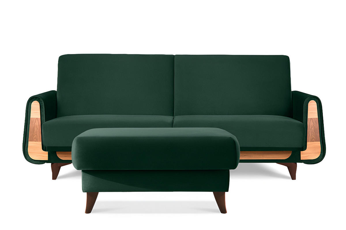 HOCKER GUSTAVO Velours, Dunkelgrün - Dunkelgrün, Holz/Holzwerkstoff (92/49/92cm) - KONSIMO®