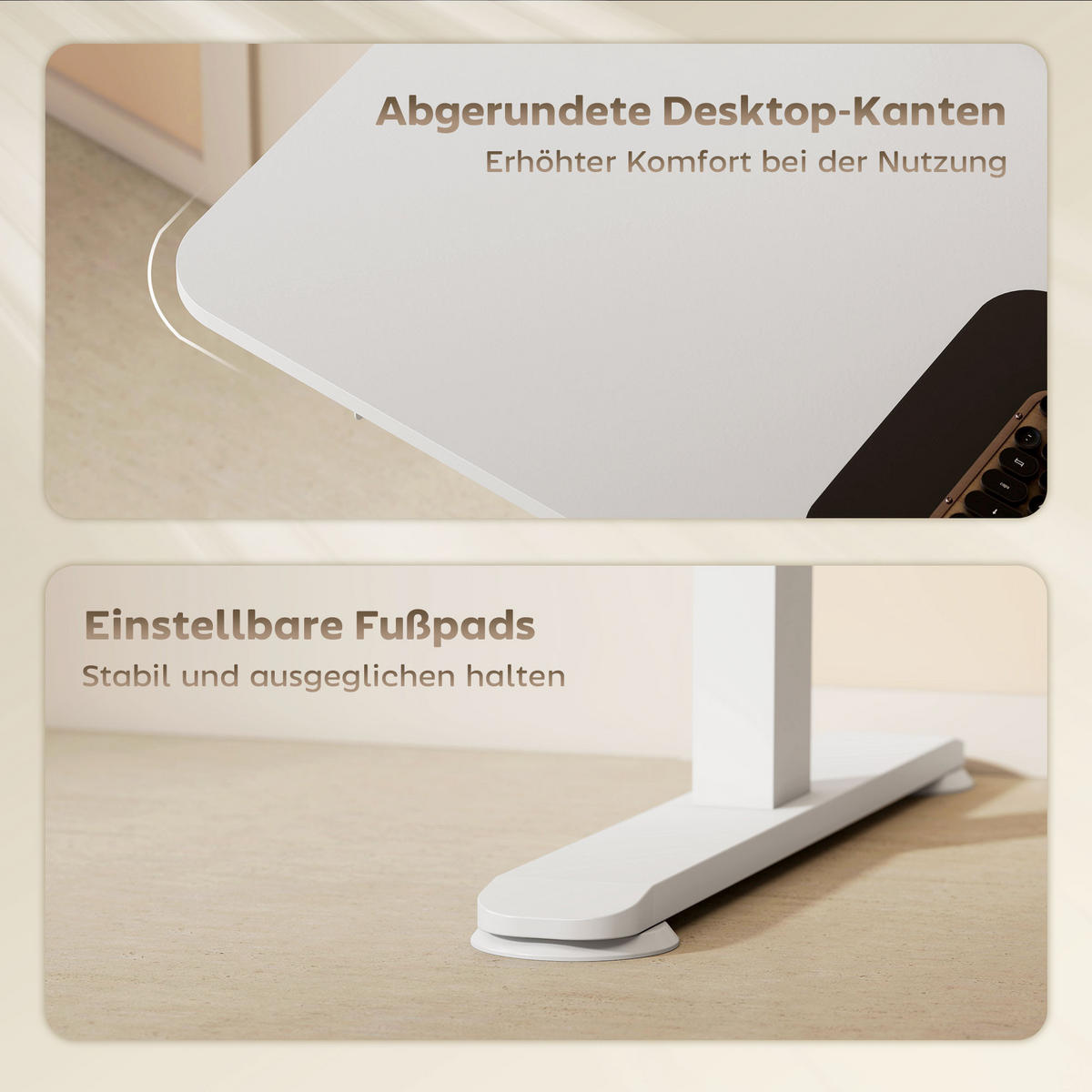 HÖHENVERSTELLBARER Schreibtisch 140 x 70cm Elektrisch Computertisch mit Haken - Weiß, Kunststoff (140/70/116cm) - Vinsetto