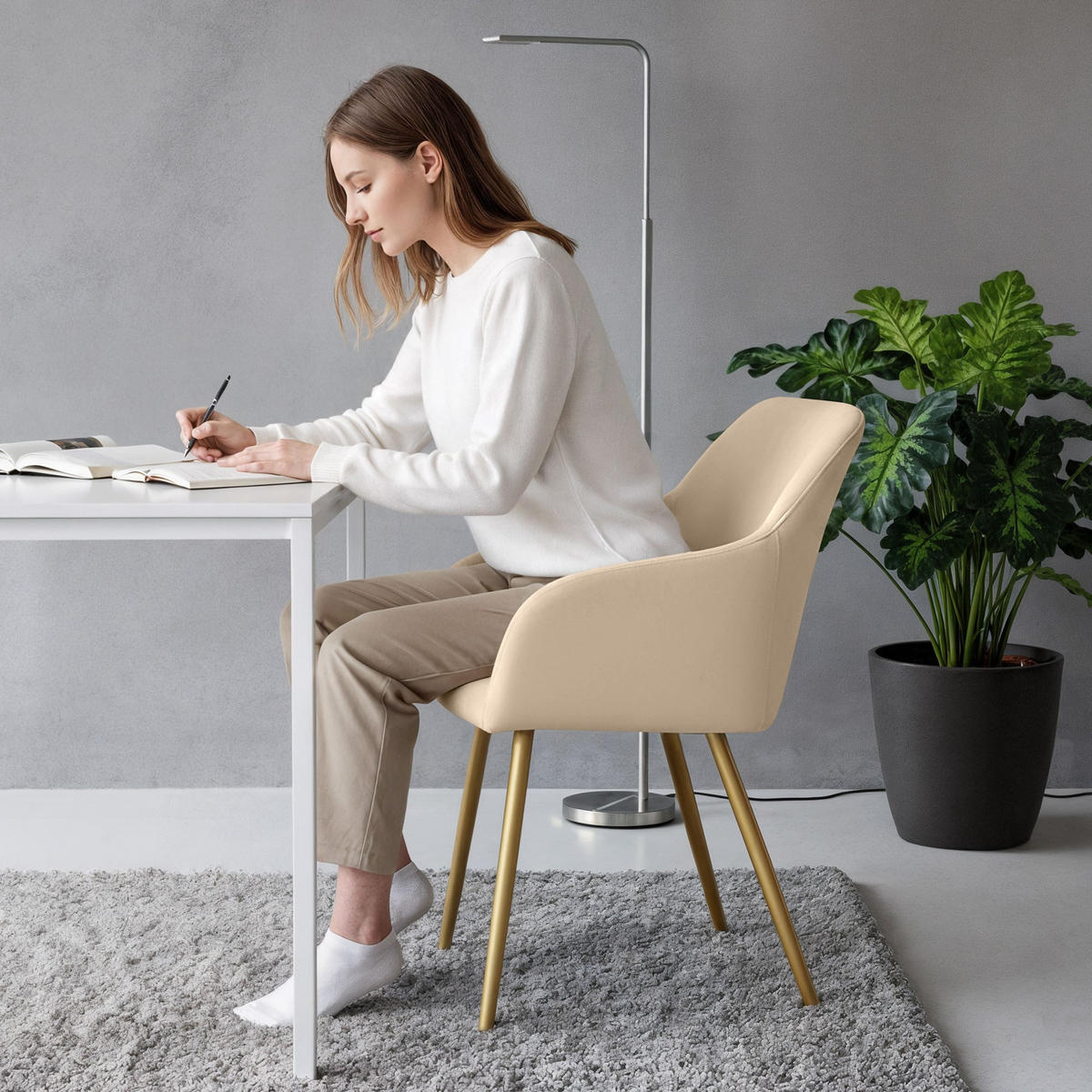 POLSTERSTUHL 2er Set, Metallbeine Creme 54,5/83/58 - Creme, Textil (55/83/58cm) - RAUMHIRSCH FURNITURE