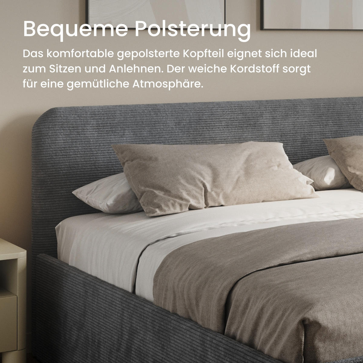 POSLTERBETT mit Kaltschaummatratze 200x200 cm in Anthrazit - Anthrazit, Holzwerkstoff/Textil (200/200cm) - Home Collective