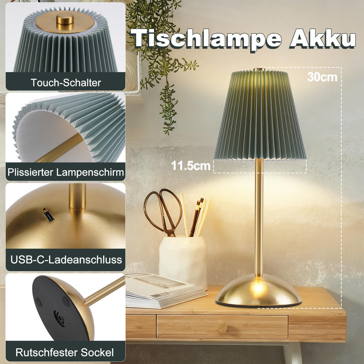 LED TISCHLAMPE Photonix 11.5/11.5/30 - Grün, Metall (11.5/11.5/30cm) - ZMH