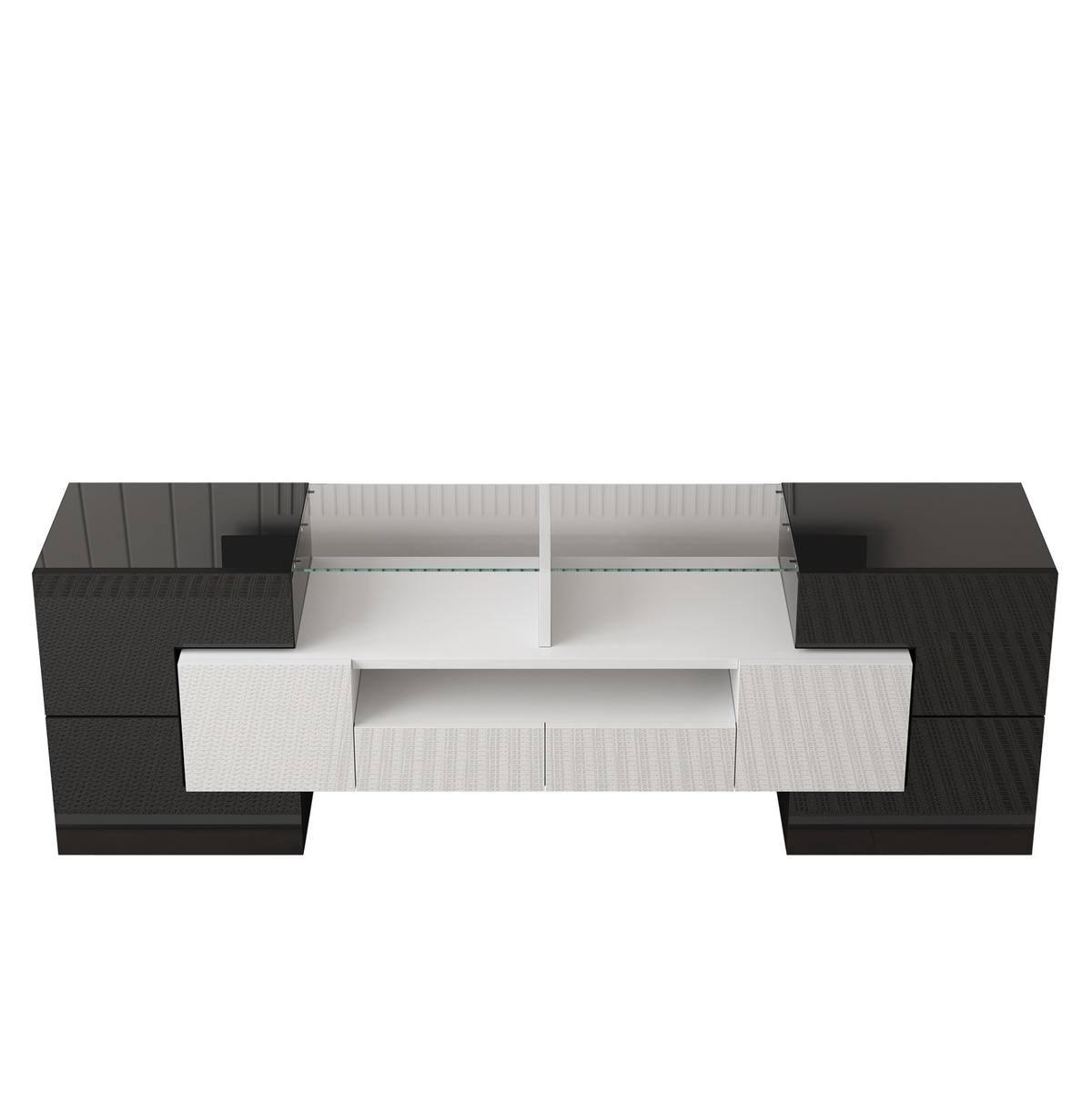 TV-LOWBOARD 145/30/51 cm mit LED-Beleuchtung und 2 Schubladen in Weiß-Beton - Weiß, Holzwerkstoff (145/51/30cm) - BEAOK