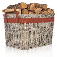 KAMINHOLZKORB WillowWrap Weide mit ausreißsicheren Holzgriffen 50/40/35 cm - Grau, Naturmaterialien (40/35/50cm) - OAKAGE
