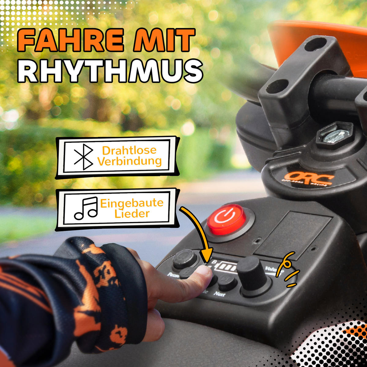 ELEKTRO-MOTORRAD DE-06188 12V mit Trainingsrädern und Musik Orange - Orange, Kunststoff/Metall (107/56/70cm) - ComfortXL