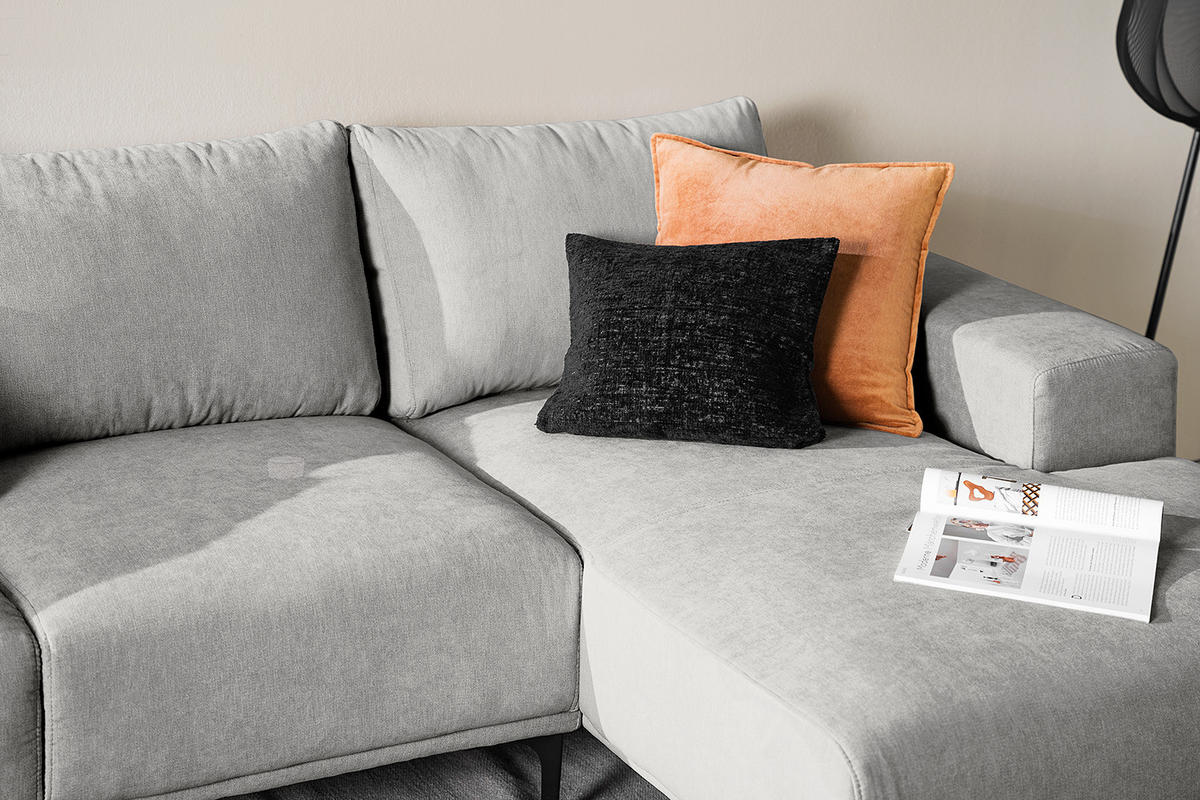 ECKSOFA - Schwarz/Grau, Textil/Metall (244/150cm) - home24