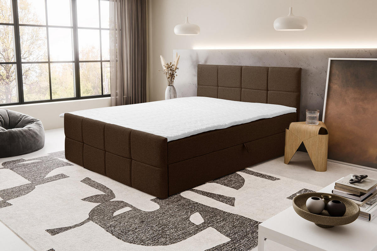 BOXBETT DORIS mit 2 Bettkästen, 160x200, Farbe: Braun, Velourstoff, mit Bonell-Matratze inkl. Topper - Braun, Holz/Kunststoff (160/200cm) - VENASI MÖBEL