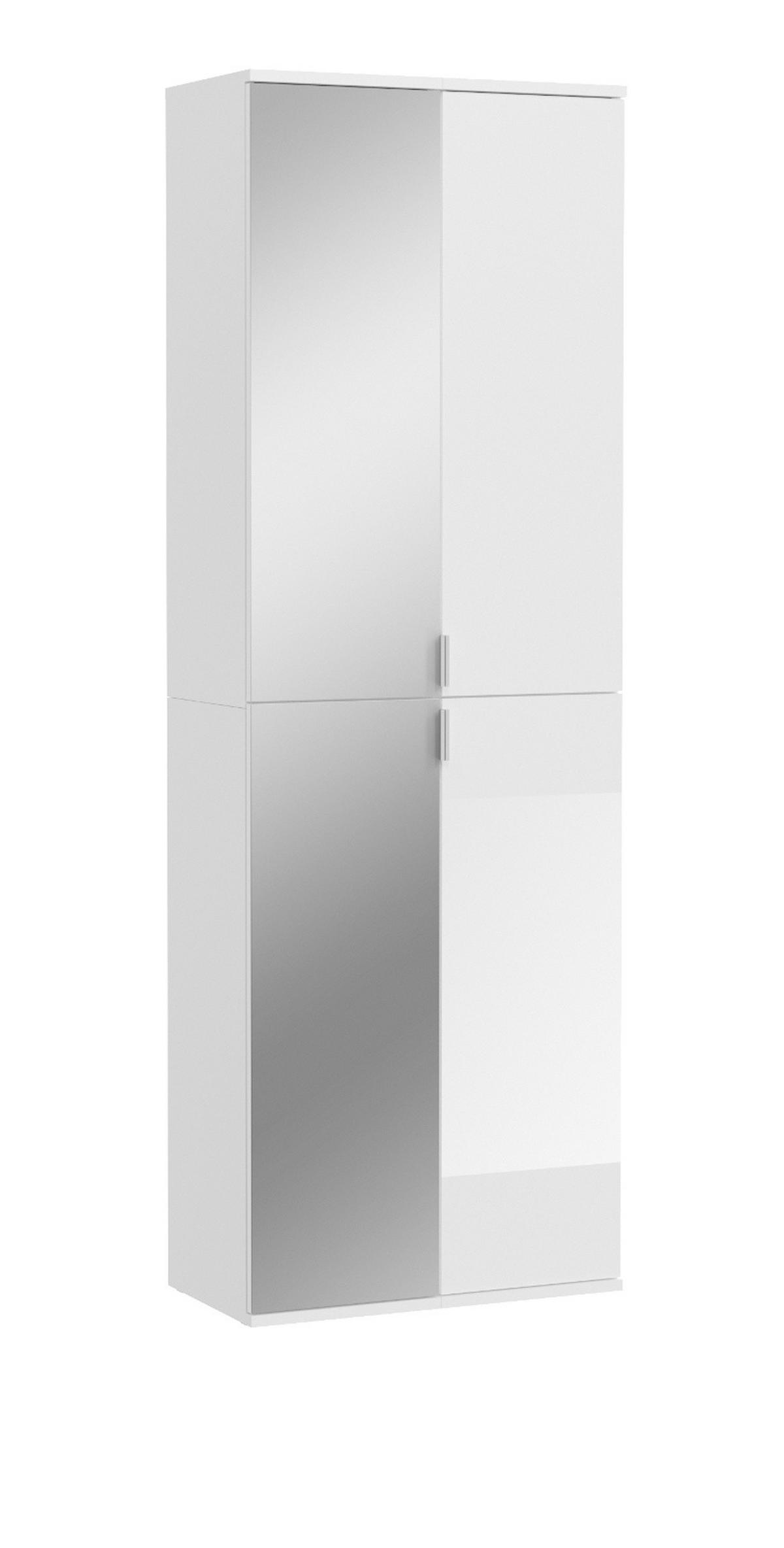 GARDEROBENSCHRANK weiß Hochglanz 60 cm, 4-türig mit Spiegel - Weiß Hochglanz/Silberfarben, Glas/Holzwerkstoff (60/193/34cm) - Inn.Furn