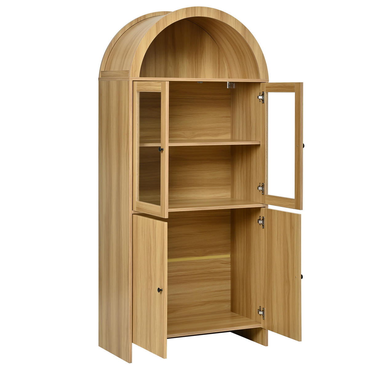 VITRINE 78/40/176 cm aus Holzwerkstoff mit Glastüren und Wellenfront Natur - Naturfarben, Holzwerkstoff (78/176/40cm) - Modenvie