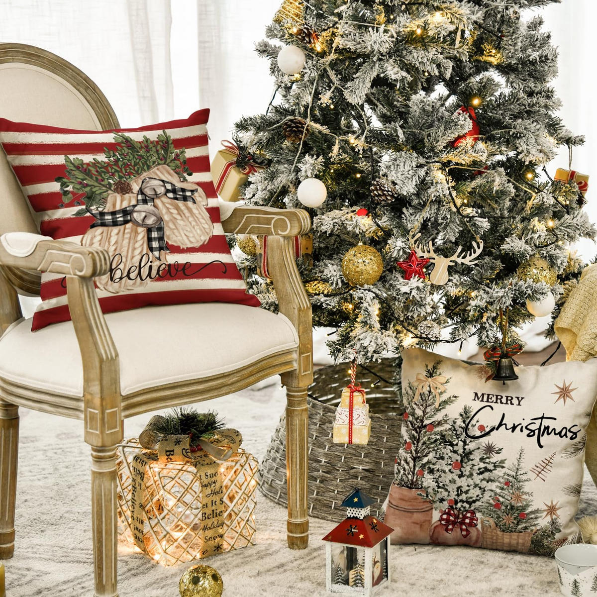 KISSENBEZUG – Weihnachtskissenbezug (Kissenfüllung nicht enthalten) – 45 x 45 cm – Multicolor(vier Stück) - Multicolor, Textil (45/45cm)