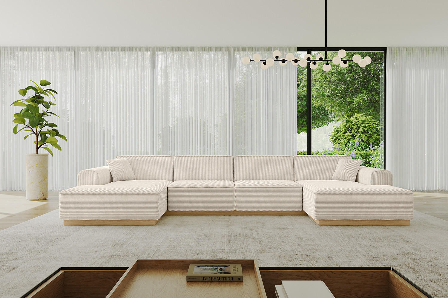WOHNLANDSCHAFT IREA-U2-v2 - 382x165x81 cm Beige - Beige, Holzwerkstoff/Textil (382/81/165cm) - ALTDECOR