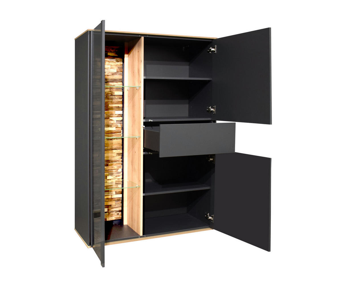HIGHBOARD Faro Anthrazit und Asteiche - Grau, Holzwerkstoff (42/162/101cm)