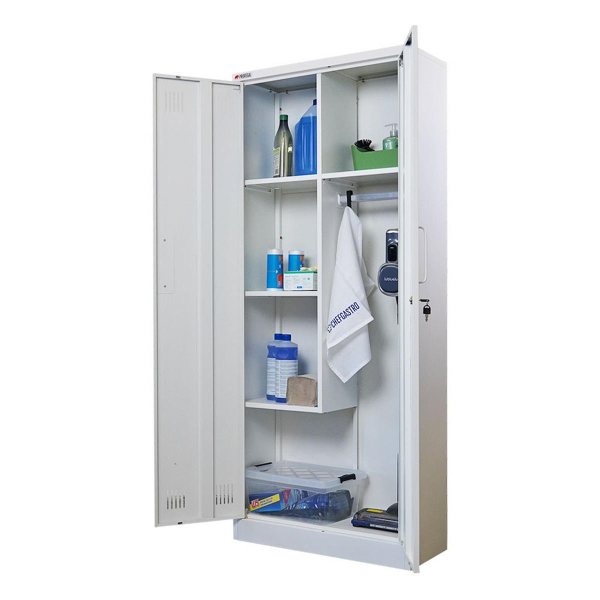 PUTZMITTELSCHRANK Rhino Metall 170x70x30cm Weiß - Schwarz/Weiß, Metall (70/170/30cm) - PROREGAL