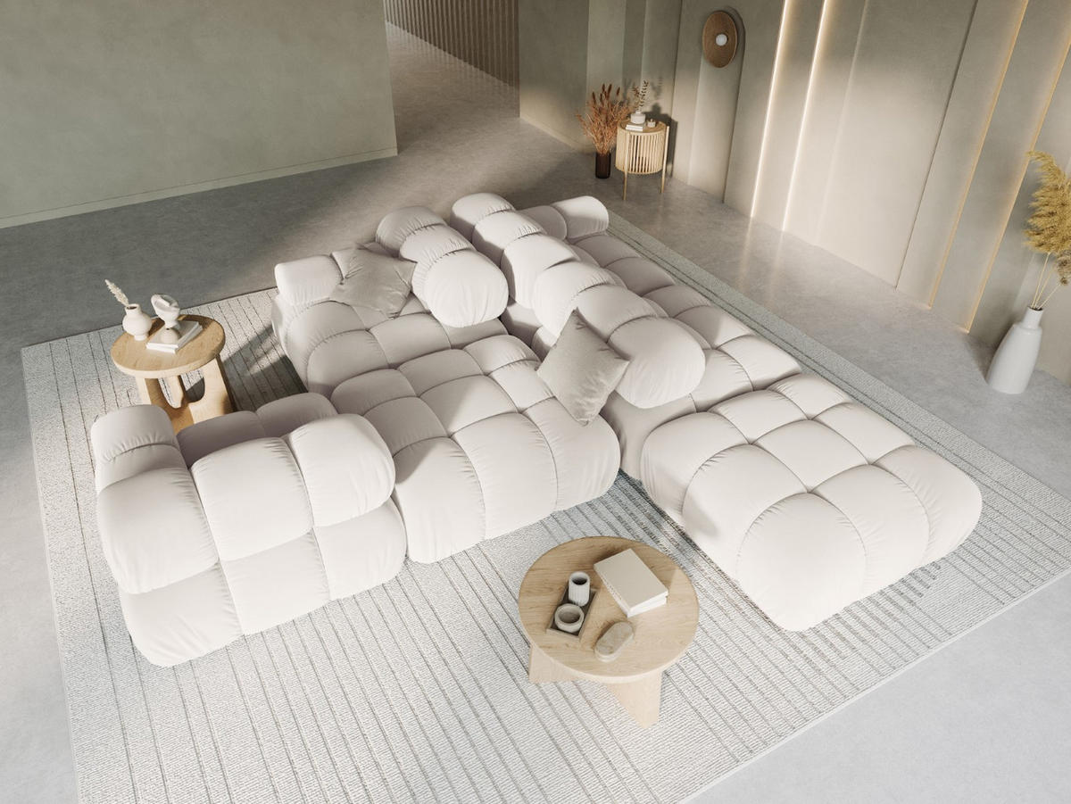 MODULARES-SOFA links Bellis aus Samt leichtes beige 4 Sitzplätze - Creme, Textil (94/63/282cm) - Micadoni