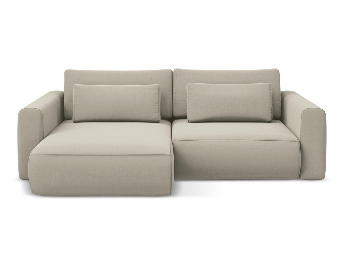 ECKSOFA mit Schlaffunktion Samt Stoff Creme - Perlmutt/Creme, Kunststoff/Textil (149/240cm) - Makamii