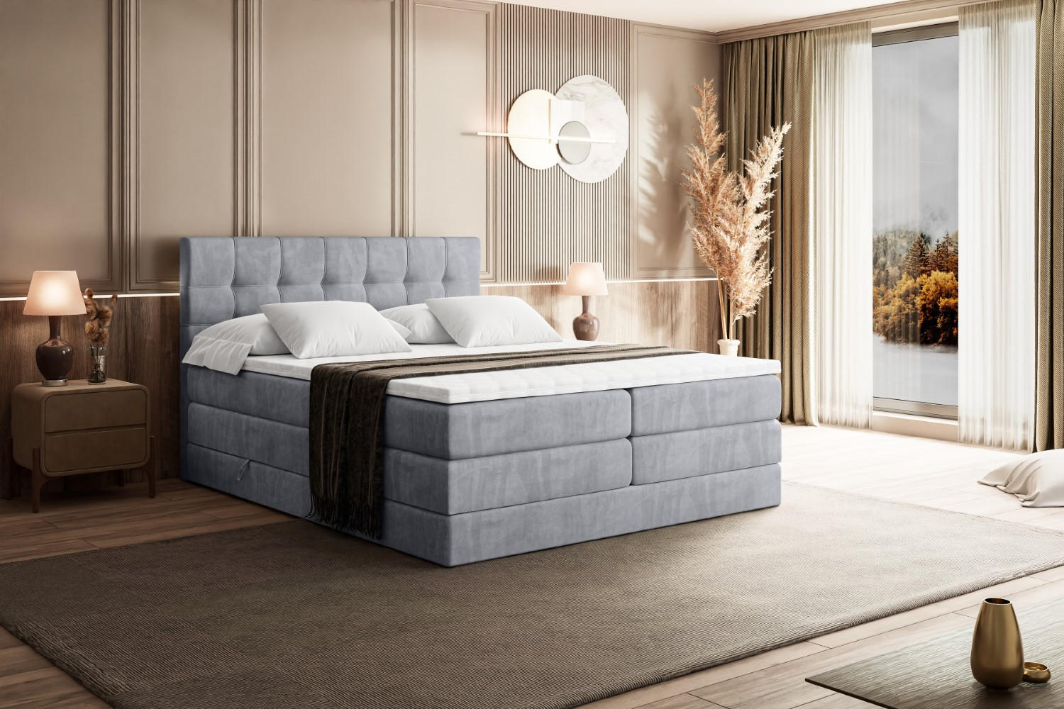 BOXSPRINGBETT BERO KING - 140x200 - H3/H4 - Hellgrau - Hellgrau, Holzwerkstoff (140/200cm) - ALTDECOR