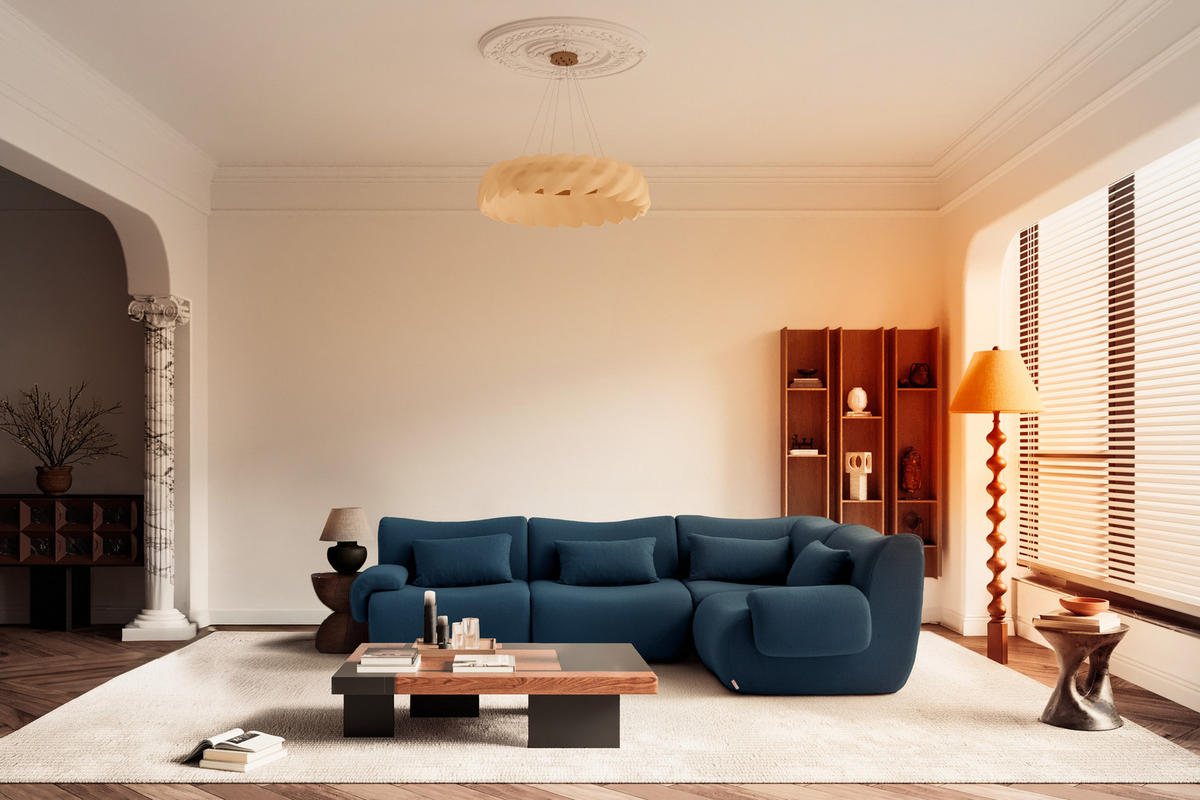 ECKSOFA Bouclé-Stoff Tiefblau - Blau, Textil (269/182cm) - MILYsofa