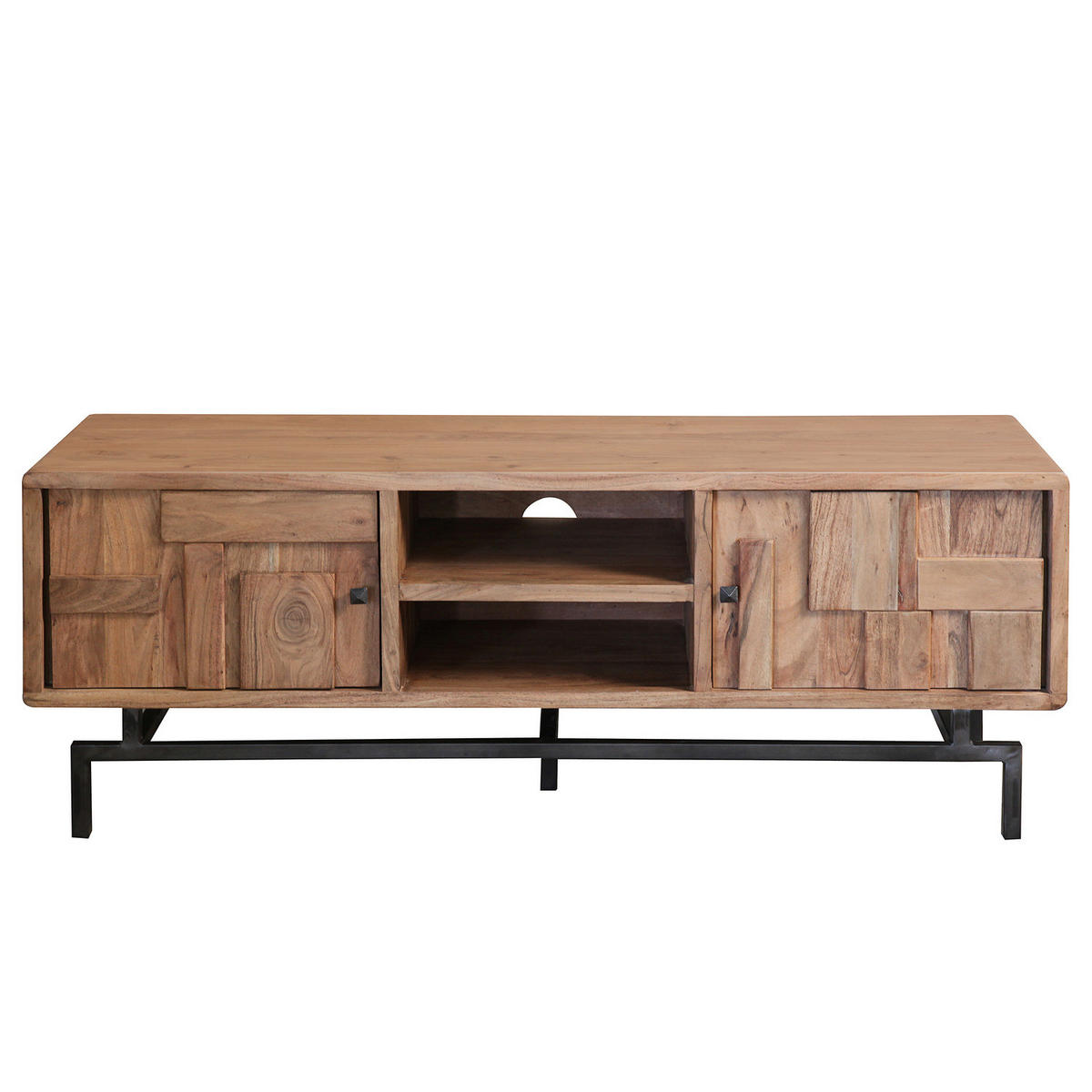 MASSIVES TV-LOWBOARD - Akazie / Schwarz - Schwarz/Akaziefarben, Holz/Metall (148/55/45cm) - home24