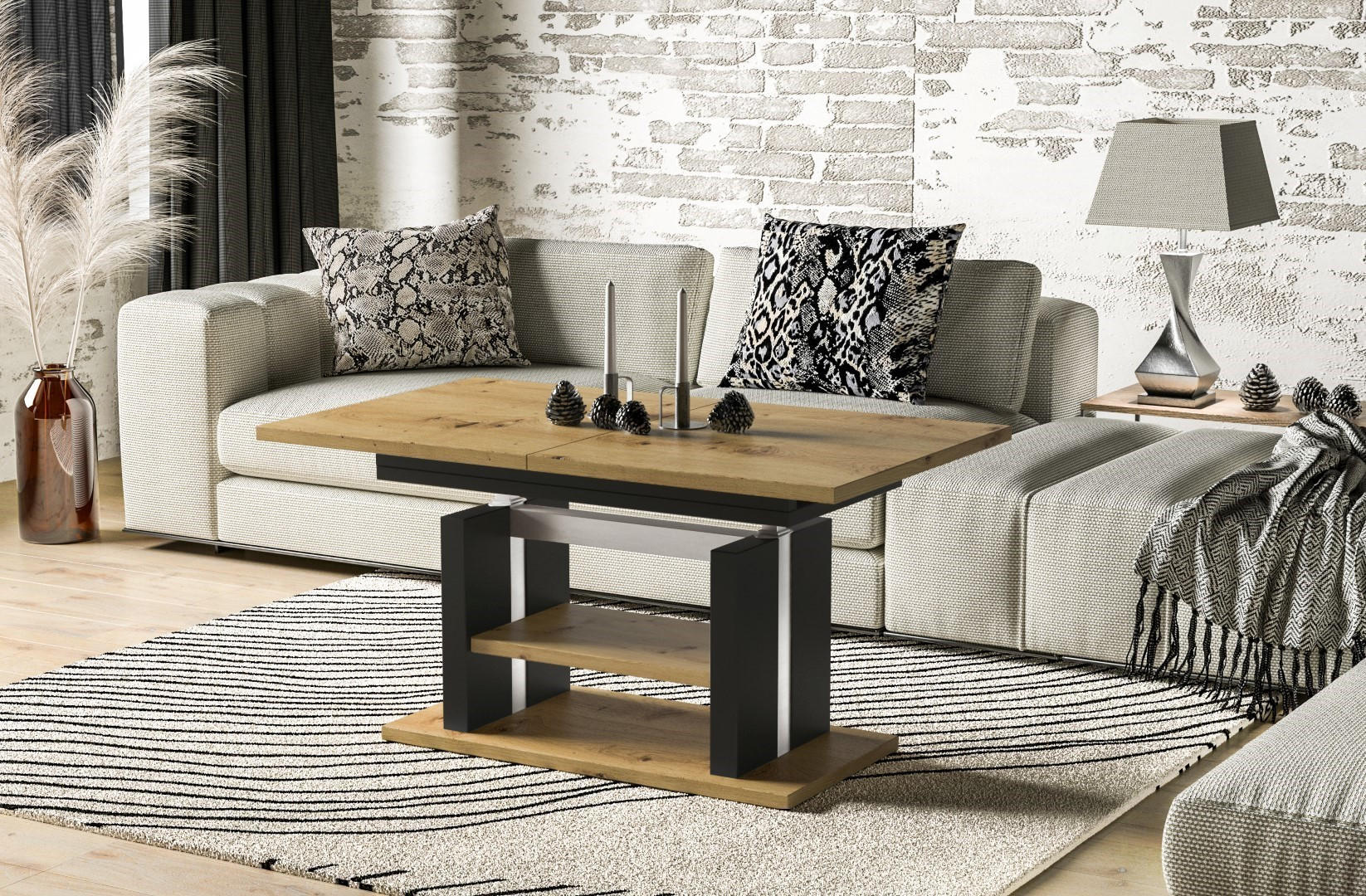 COUCHTISCH Dior höhenverstellbar ausziehbar bis 170 cm - Eiche Artisan, Holzwerkstoff (110/65/58cm) - Endo-Moebel