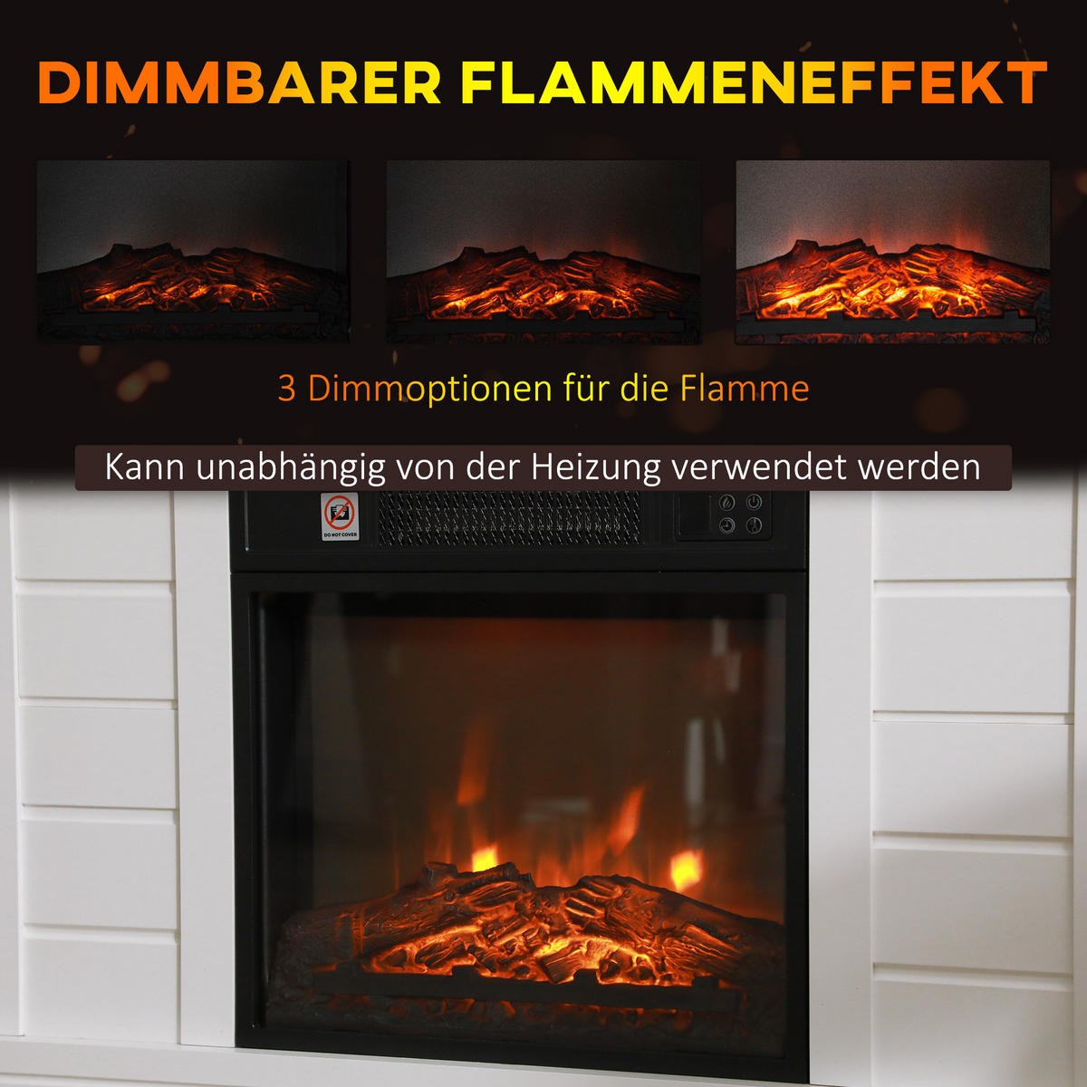 ELEKTROKAMIN mit Heizung, elektrischer Kamin mit Flammeneffekt, 1800 W Dekokamin - Weiß, Metall (22/81.7/96.5cm) - HOMCOM