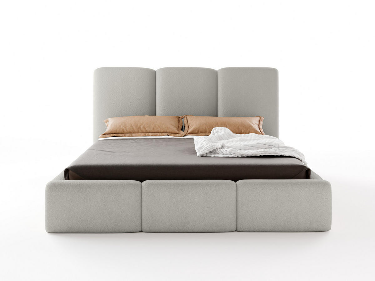 POLSTERBETT VARDO 180x200 cm mit Bettkasten, Stauraum und Metall-Lattenrost – Bouclé Stoff Hellgrau - Hellgrau/Schwarz, Textil/Metall (180/200cm) - Luxkor24