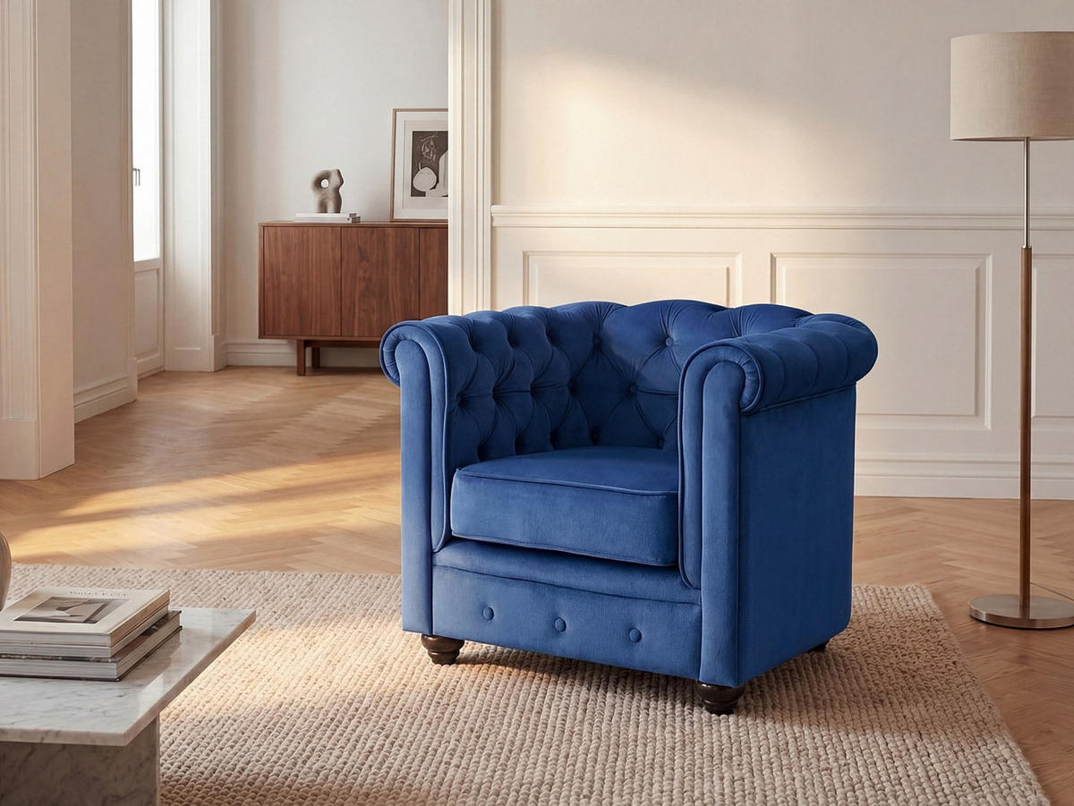 SESSEL mit gerader Rückenlehne - 1 Person - Samt, Stoff - Königsblau - - Dunkelblau, Textil (85/72/78cm) - Vente-Unique
