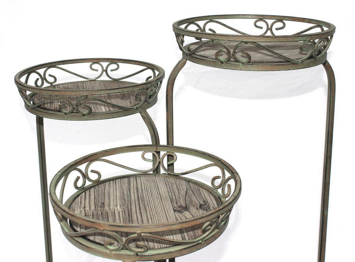 BLUMENTREPPE aus Metall mit 3 Holzebenen 72 cm 11136 - Grün, Metall (25/72/25cm) - DanDiBo