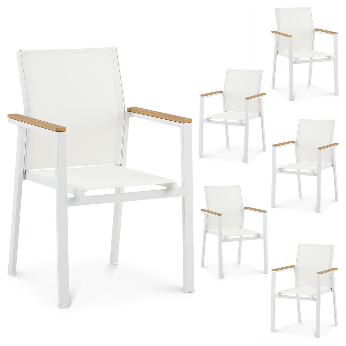 GARTENSTÜHLE WINDY 6ER-SET - Weiß, Metall (56/87/58cm) - IDIMEX