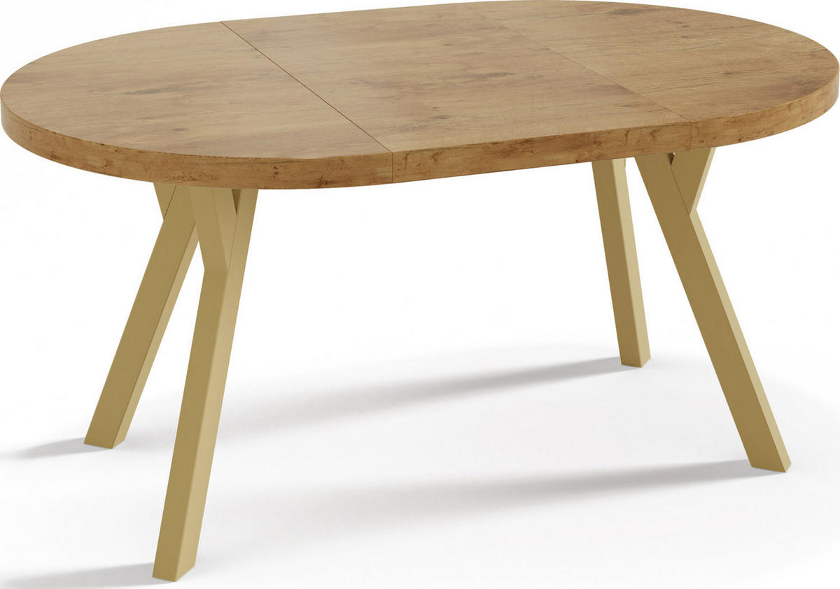 ESSTISCH Mateo runder ausziehbarer, Lancelot Eiche 100-200/100/76 cm - Eichefarben/Goldfarben, Holz/Holzwerkstoff (100/100/76cm) - WFL GROUP
