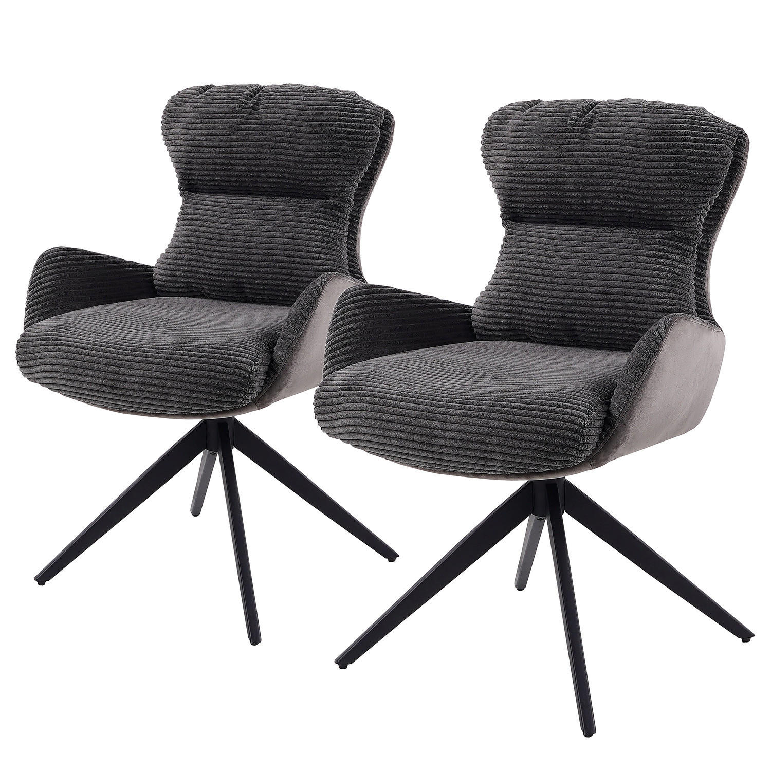 ARMLEHNENSTUHL - 2er-Set - Schwarz, Textil/Metall (58/88/68cm) - home24