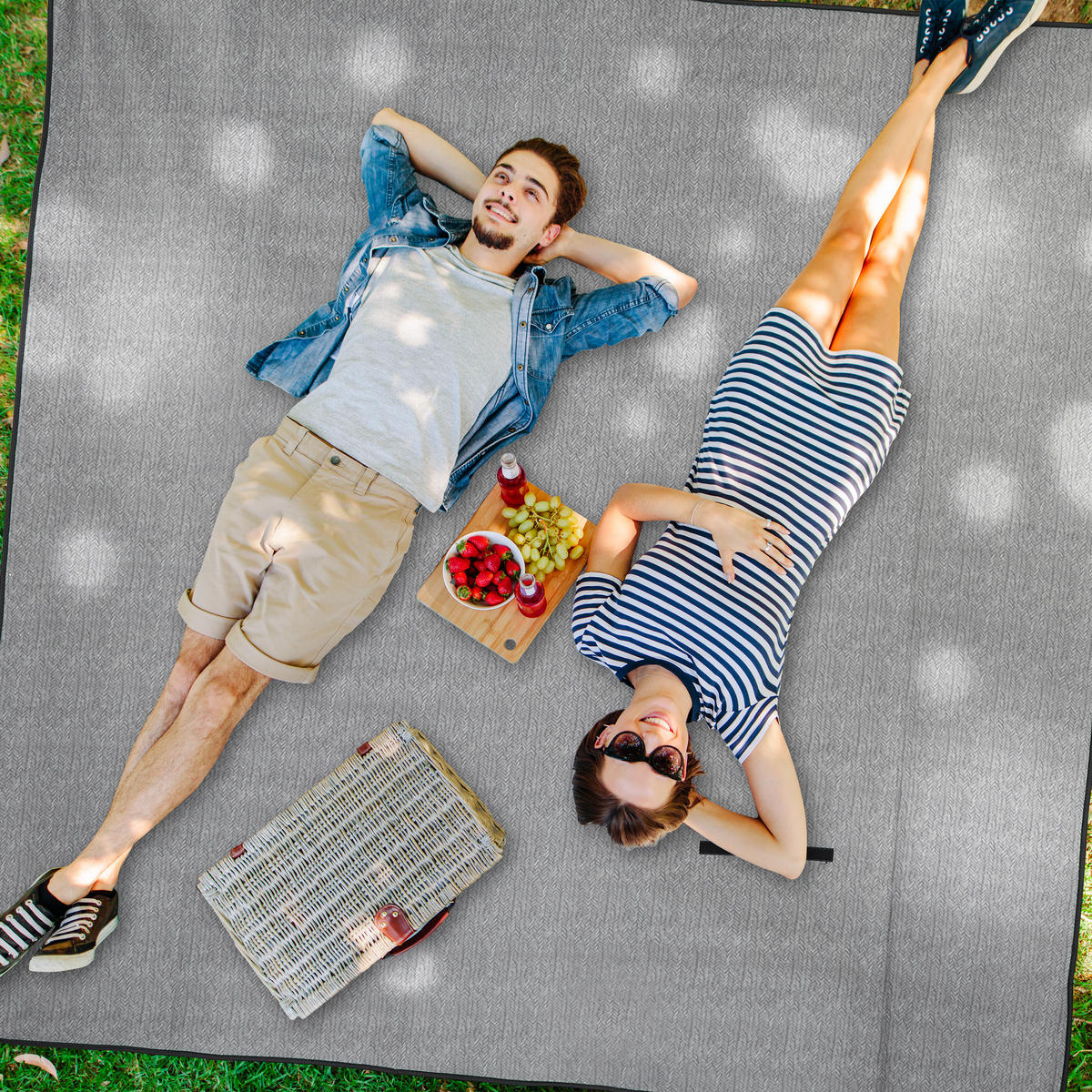 PICKNICKDECKE - Grau, Textil/Metall (200/200cm) - Relaxdays