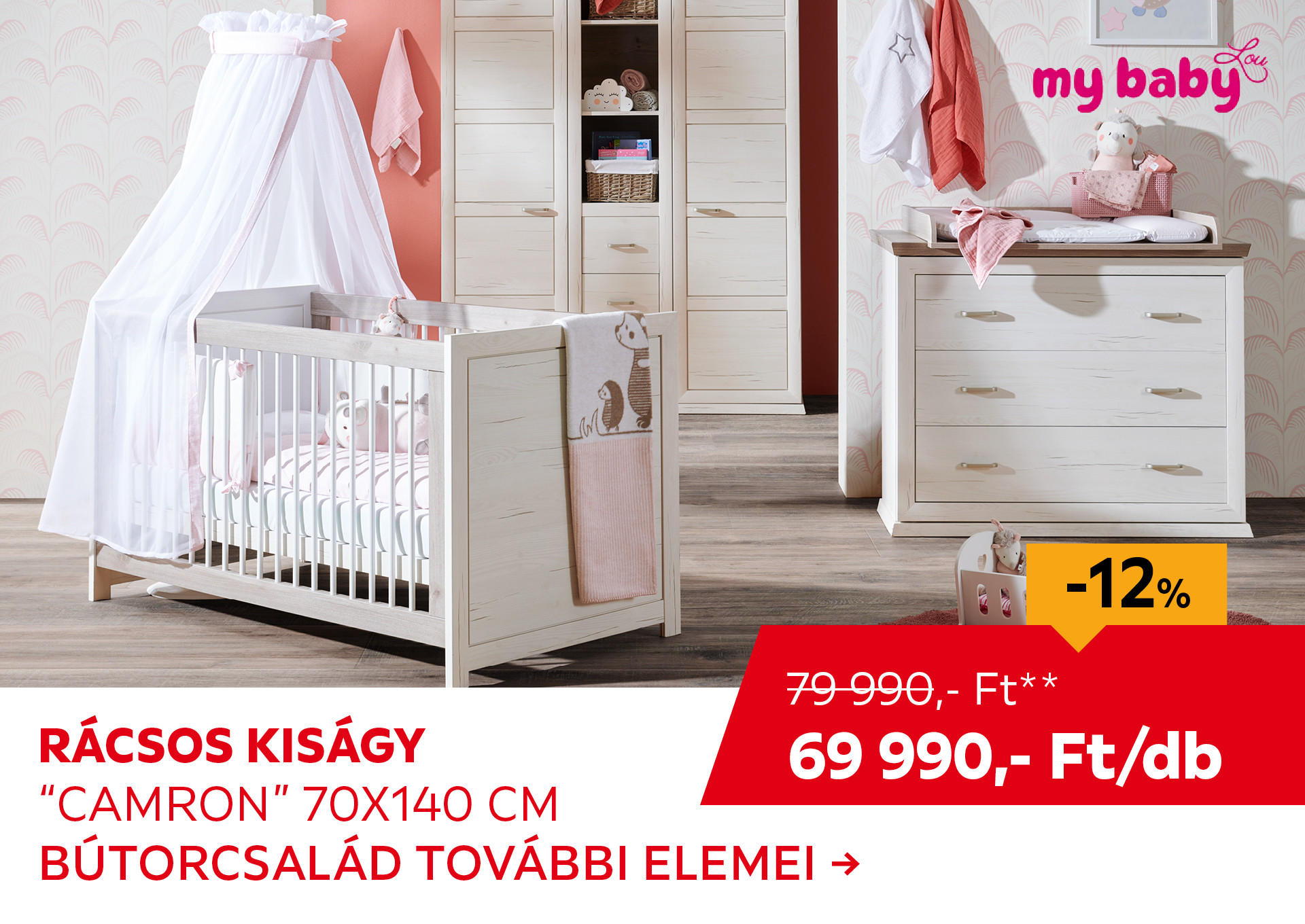 RÁCSOS KISÁGY "CAMRON" 70X140 CM Kiemelt termék 79990 Ft.- helyett 69990 Ft.-