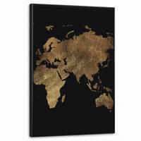 LEINWAND Bilder mit Rahmen - Weltkarte - Gold - Luxus - Erde - Schwarz - 60x90 - Goldfarben, Textil (60/90cm) - MuchoWow