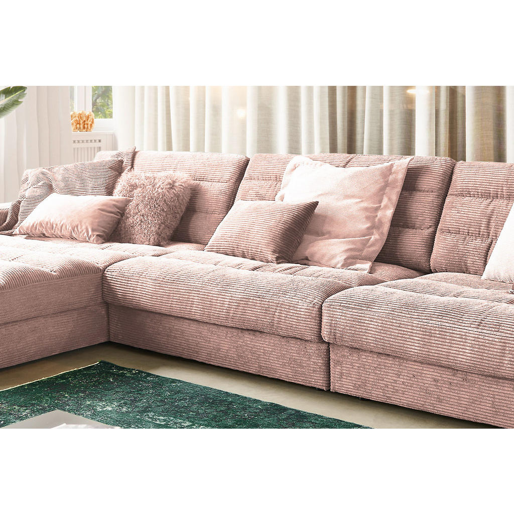 Thumbnail - Kawola Ecksofa, Pink, Textil, Echtholz, 4-Sitzer, Füllung: Kaltschaum, Ottomane links, L-Form, 416x205 cm, Wohnzimmer, S...