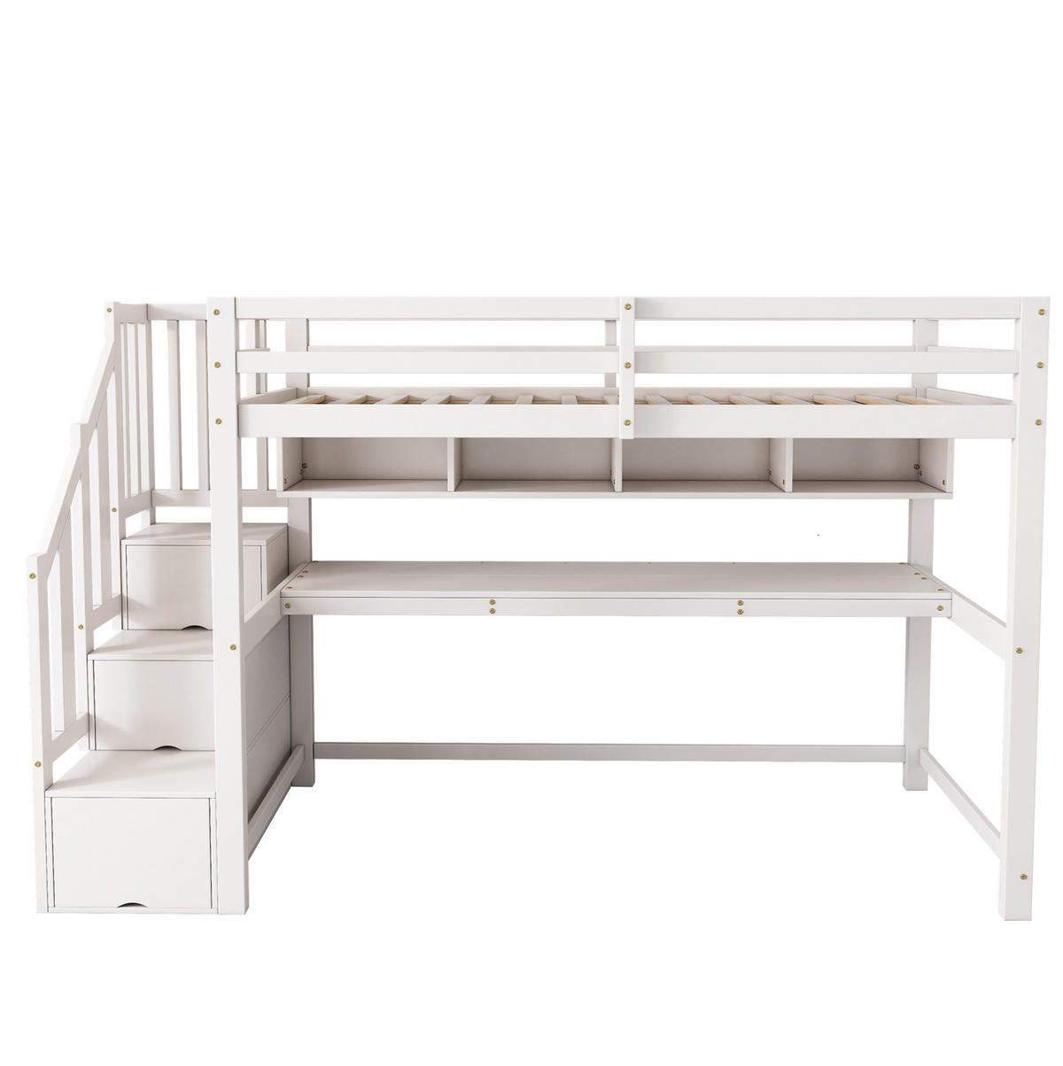 KINDERHOCHBETT 90/200 cm Weiß mit Stauraumtreppe und Schreibtisch - Weiß, Holz (90/200cm) - MIVRAY
