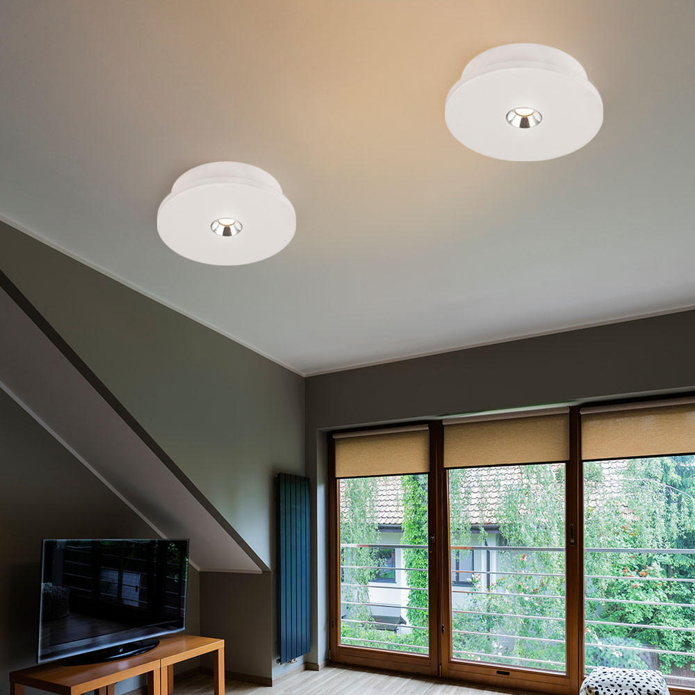 LED DECKENLEUCHTE Gips Weiß Chrom 2er Set - Weiß, Metall (16/16/4.5cm) - Globo Lighting